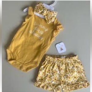 NWT Rene Rofe Baby Girl Sunny Days Matching 3 pc Set w/ Headband